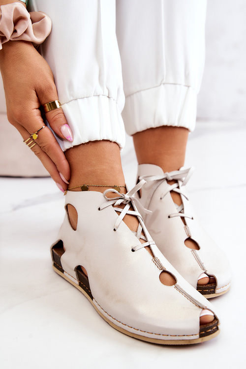 Botki Skórzane Z Wycięciami Maciejka Jasny Beż 03426-25