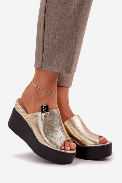 Platform And Wedge Sandals Eco Leather Gold Eridoria