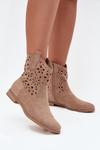 Women's Boots With Perforated Pattern On Flat Heel Eco Suede Beige Athera
