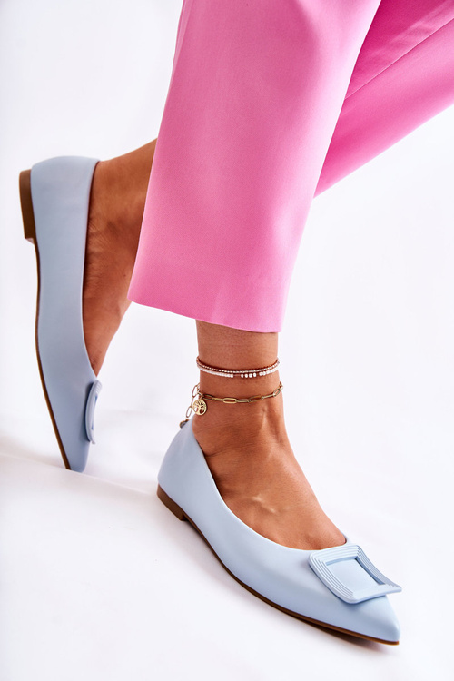 Leather Ballerinas With Spitz Ornament Blue Simone 