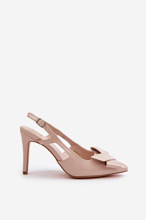 Szpilki Lakierowana Eko Skóra Odkryta Pięta Beżowe Auroravia