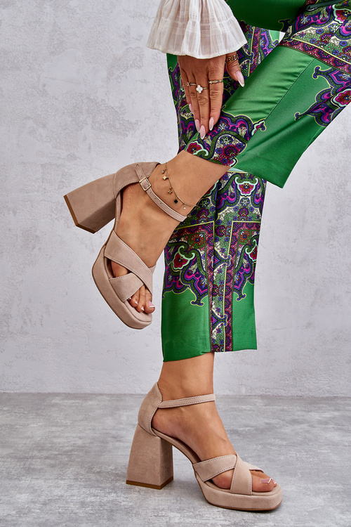 Women's Suede High Heel Sandals Leski Shoes 3221 Beige