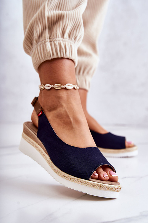 Women's Sandals On Wedge Big Star JJ276046 Navy Blue