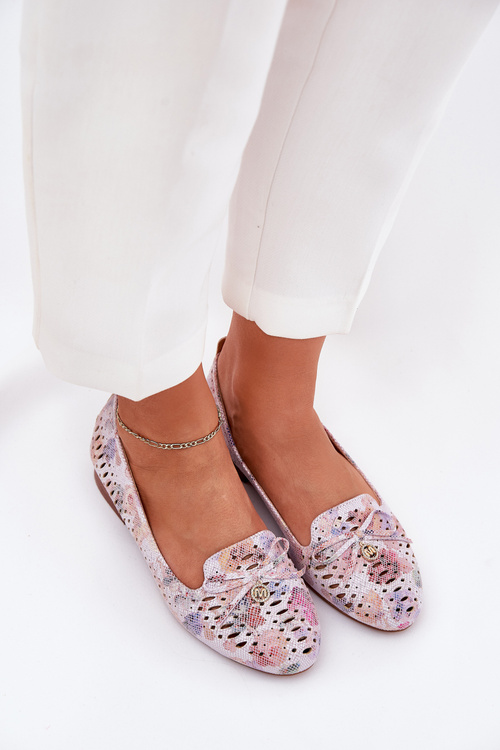 Perforated Ballerinas With Bow In Flowers Eco Suede Multicolor Amepitrea