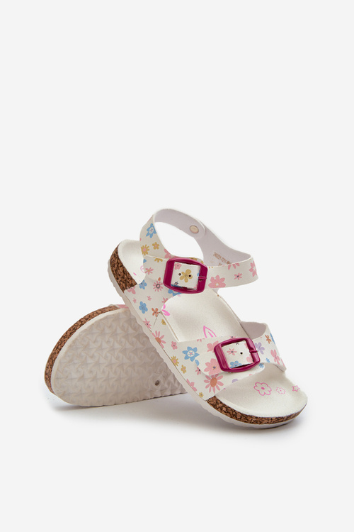 Children's Sandals with Flowers and Buckles White Memoria