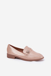 Lacquered Women's Moccasins With Decorative Buckle Beige Mollan