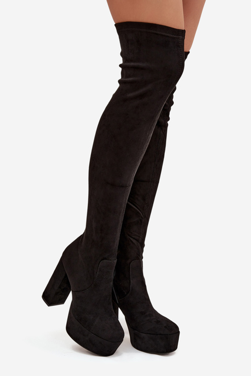 Kozaki Eko Zamszowe Obcas Słupek Platforma Za Kolano Czarne Amareen