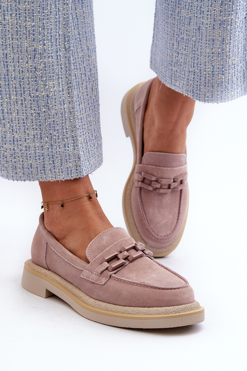 Women's Suede Loafers with Flat Heels and Decorative D&A TW101 Dirty Pink
