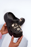 Women's Lightweight Foam Slides with Thick Sole and Charms Black Effiora