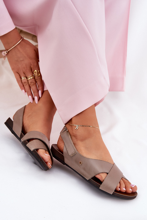 Skórzane Sandały Na Rzep Ciemnobeżowe Zazoo 40141