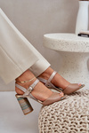 Leather Elegant Sandals On Heel Dark Beige Laura Messi 2136