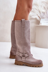 Women's Suede Knee High Boots Lewski 3615 Cappuccino