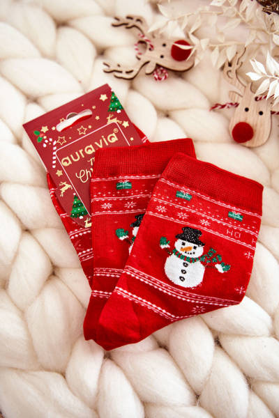 Women's Cotton Christmas Socks Snowmen Red