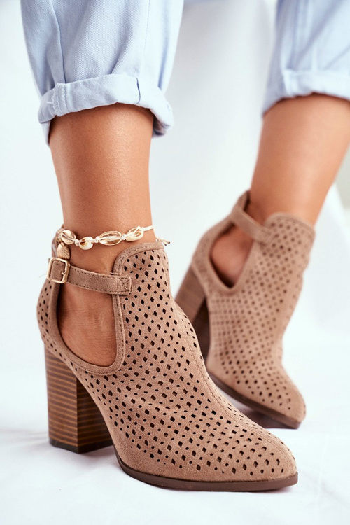 Women's Stiletto Boots Suede Openwork Beige Morrena