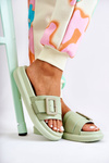 Women's Leather Slippers With A Buckle Green Devia