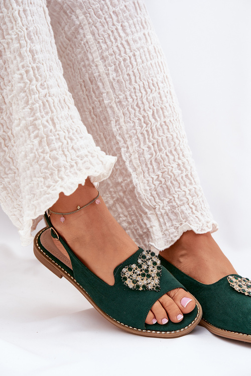 Women's sandals with gold decoration eco suede S.Barski KV27-059 brown