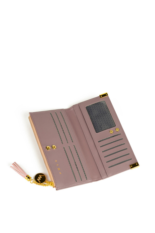 Leather Wallet with Tassel Beige and pink Madis