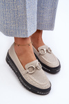 Women's Leather Platform Moccasins with Decoration S.Barski LR750 Beige