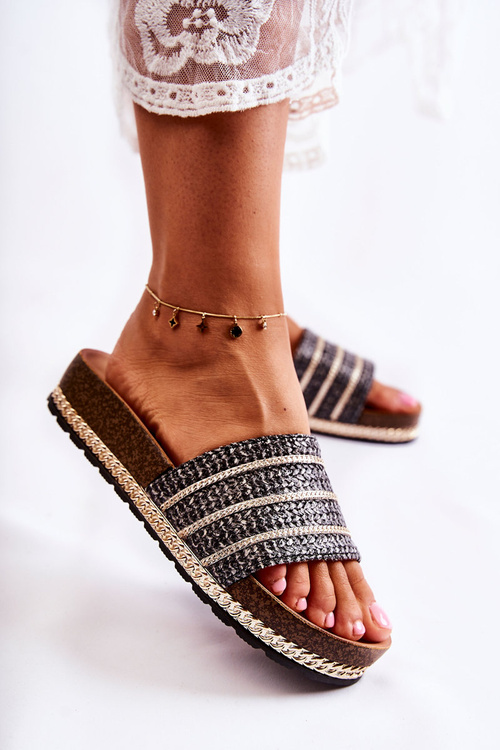 Women's Classic Slippers With A Chain Black Maddy