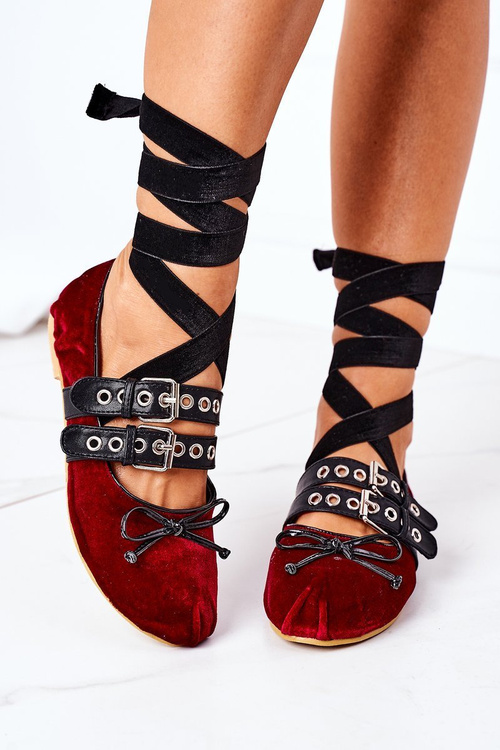 Lace-up Velor Ballerinas Lu Boo Burgundy