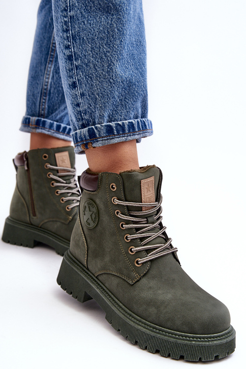 Leather Lined Fur-Trimmed Boots Dark Green Felizia