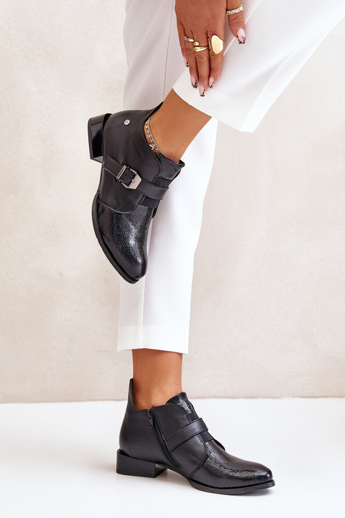 Botki Damskie Niskie Skórzane Zamek Czarne Maciejka 06692-01