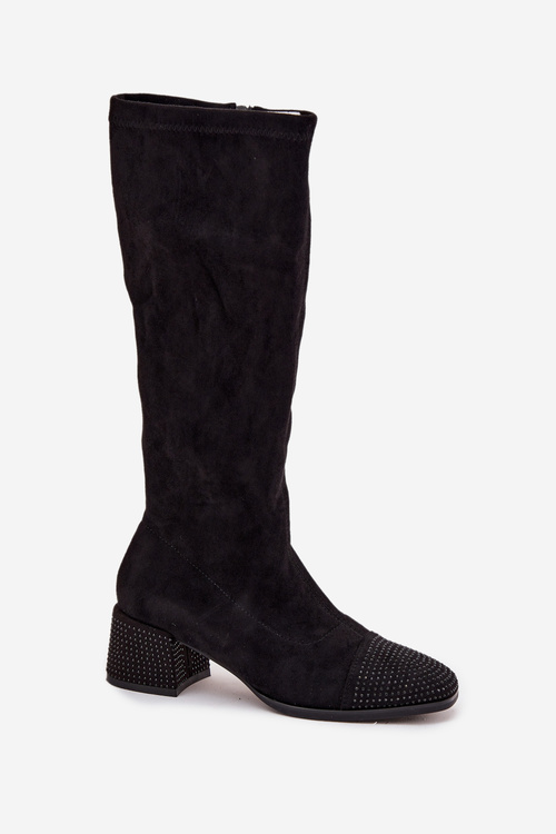 Women's Boots with Decoration on Block Eco Suede Black Ivanna