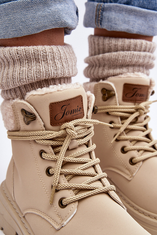 Women's Leather Boots With Fur Light Beige Lynnvia