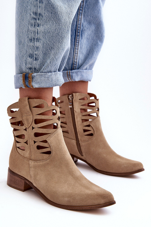 Women's Leather Lace-Up Boots Beige Lewski 3329