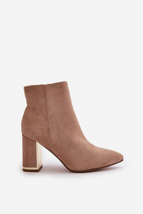 Ladies Heeled Boots Zip Fastened Insulated Eco Suede Light Brown Mevair