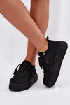 Damskie Sneakersy Z Szydełkową Cholewką Na Platformie Czarne Mirietto