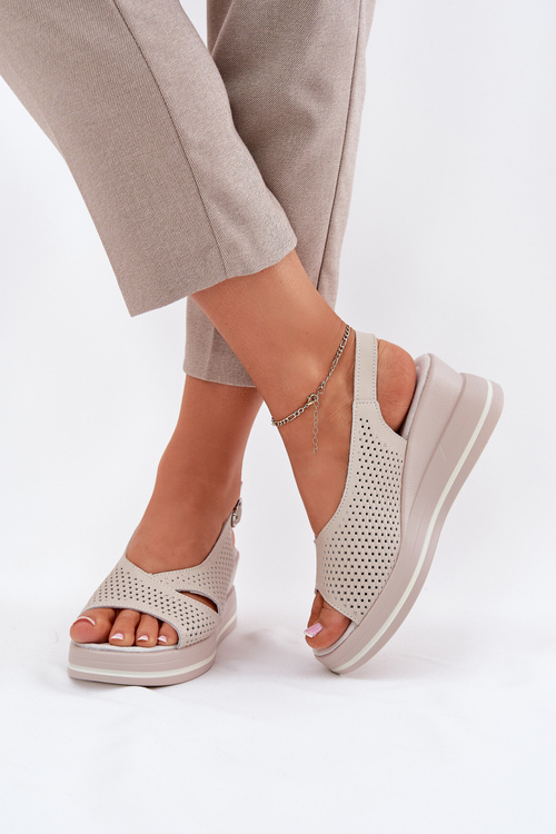 Ladies Leather Wedge Sandals S.Barski LR51-660 Beige