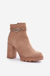 Women's Heeled Boots Eco Suede With Decorative Strap Beige Maivone