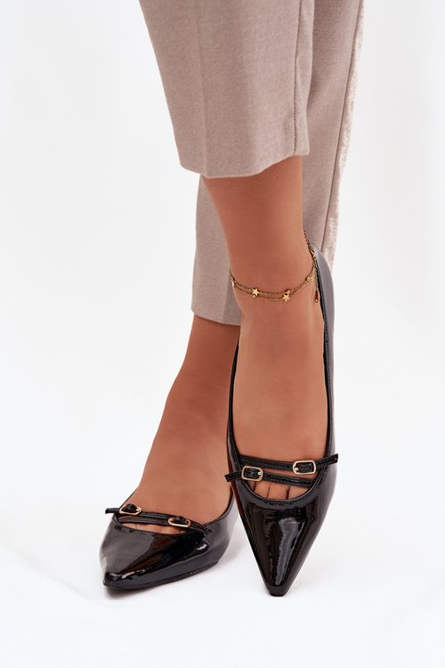 Patent Leather Ballerinas With Straps Black Zarelia