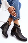 Botki Skóra Naturalna Słupek Klamra Czarne Liliane 4051-M