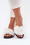 Women's Slippers Decorated With Flowers White Cellanen