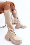 Lace-up Platform Boots with Glossy Finish Beige Ringo