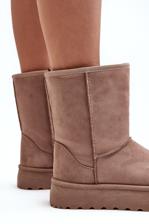 Śniegowce Damskie Ocieplane Futerkiem Ciemnobeżowe Abrams VL223P