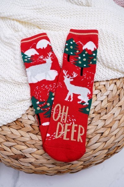 Women's Christmas Socks Anti-Slip Red OH DEER