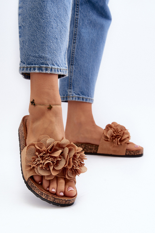 Women's Slippers with Flowers Brown Lulania