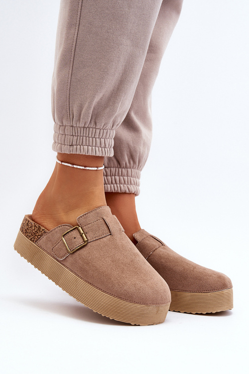 Suede Sandals On Cork Platform Beige Vellma