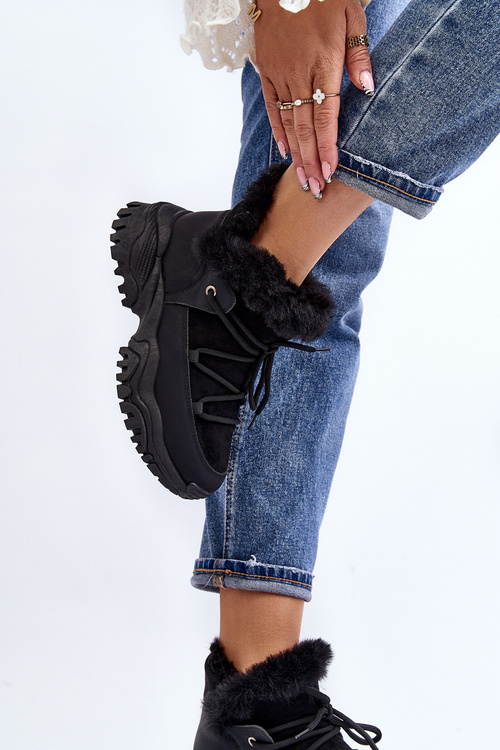 Women's Ankle Boots with Fur Lining Black Cresandi