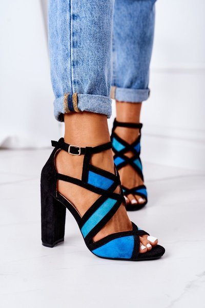 Suede Sandals On A Block Heel Black-Blue Emolly