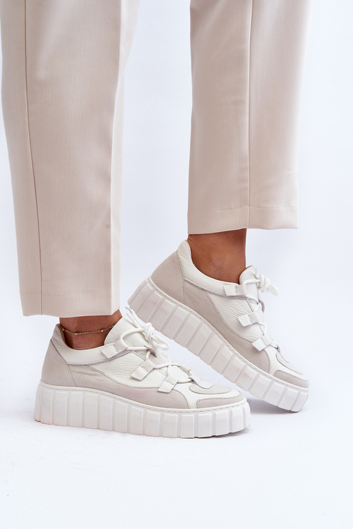 Women's Leather Platform Sports Shoes M01/1 Zazoo Light Beige