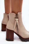 Women's Leather Boots On Heel Beige Brittney