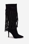 Women's High Heel Boots with Fringes Black Isalune