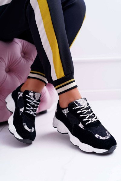 Sporty Women's Suede Shoes Black Snake Leather Lollipop