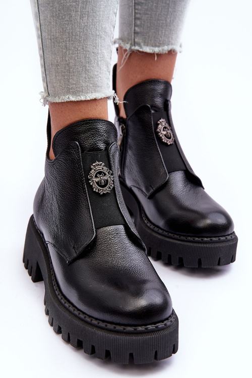 Women's Leather Boots with Ornament Black Lusanna