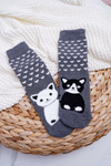 Women's Non-Slip Socks Warm Grey with Cat