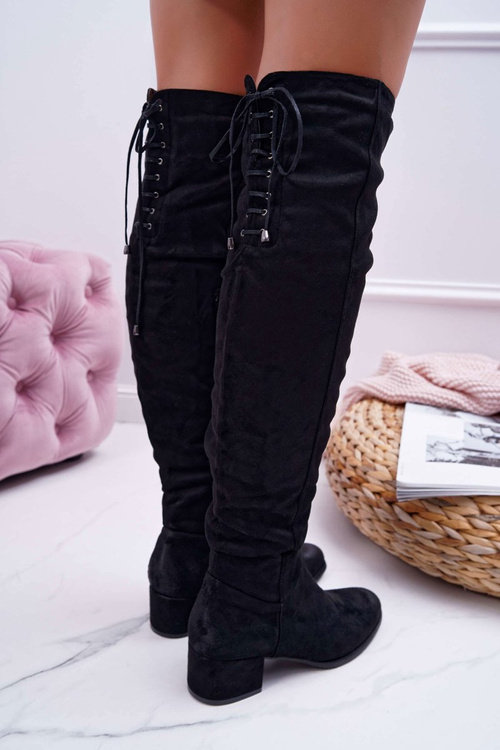 Czarne Damskie Kozaki Ocieplane Zamszowe Barski 98-7